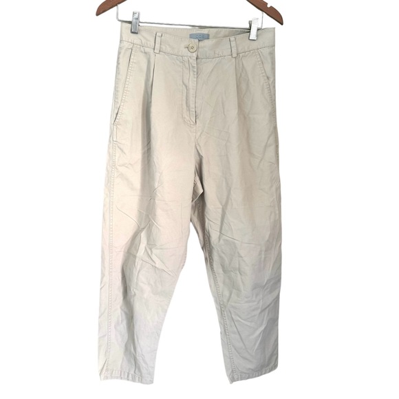 COS Pants - COS High Rise Barrel Leg Pleated Cropped Chino Pants Beige Size 4